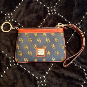 Dooney & Bourke Navy and Brown Monogram Wristlet